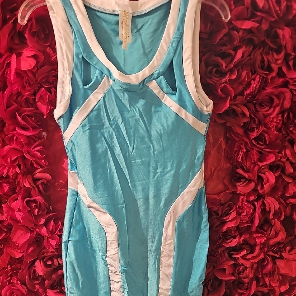 KToo New Women's Blue and White Sleeveless Cutout Dress Size Large